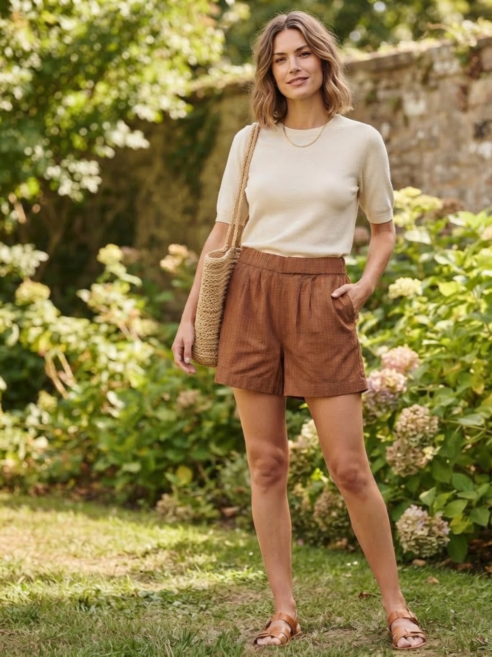 Three Dots Brown Relaxed Pull-On Shorts